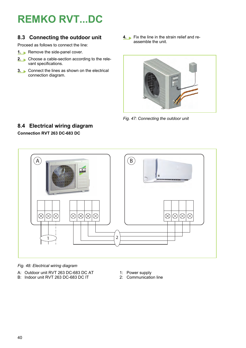 3 connecting the outdoor unit, 4 electrical wiring diagram, Remko rvt...dc | REMKO RVT 263 DC User Manual | Page 40 / 72