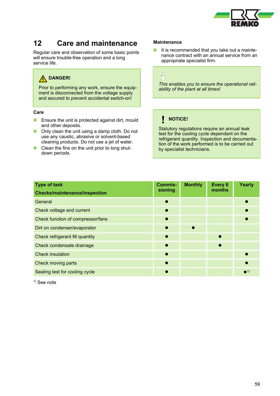 12 care and maintenance, Care and maintenance | REMKO RVT 263 DC User Manual | Page 59 / 72