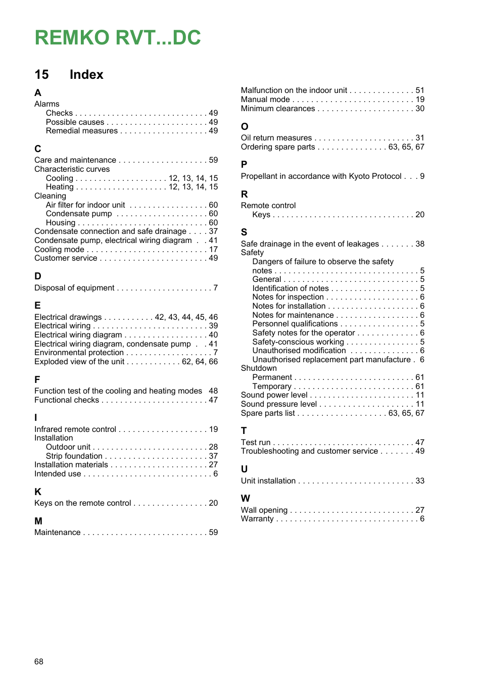 15 index, Index, Remko rvt...dc | REMKO RVT 263 DC User Manual | Page 68 / 72