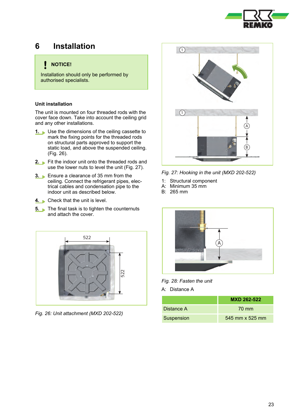 6 installation, Installation | REMKO MXD 202 User Manual | Page 23 / 48