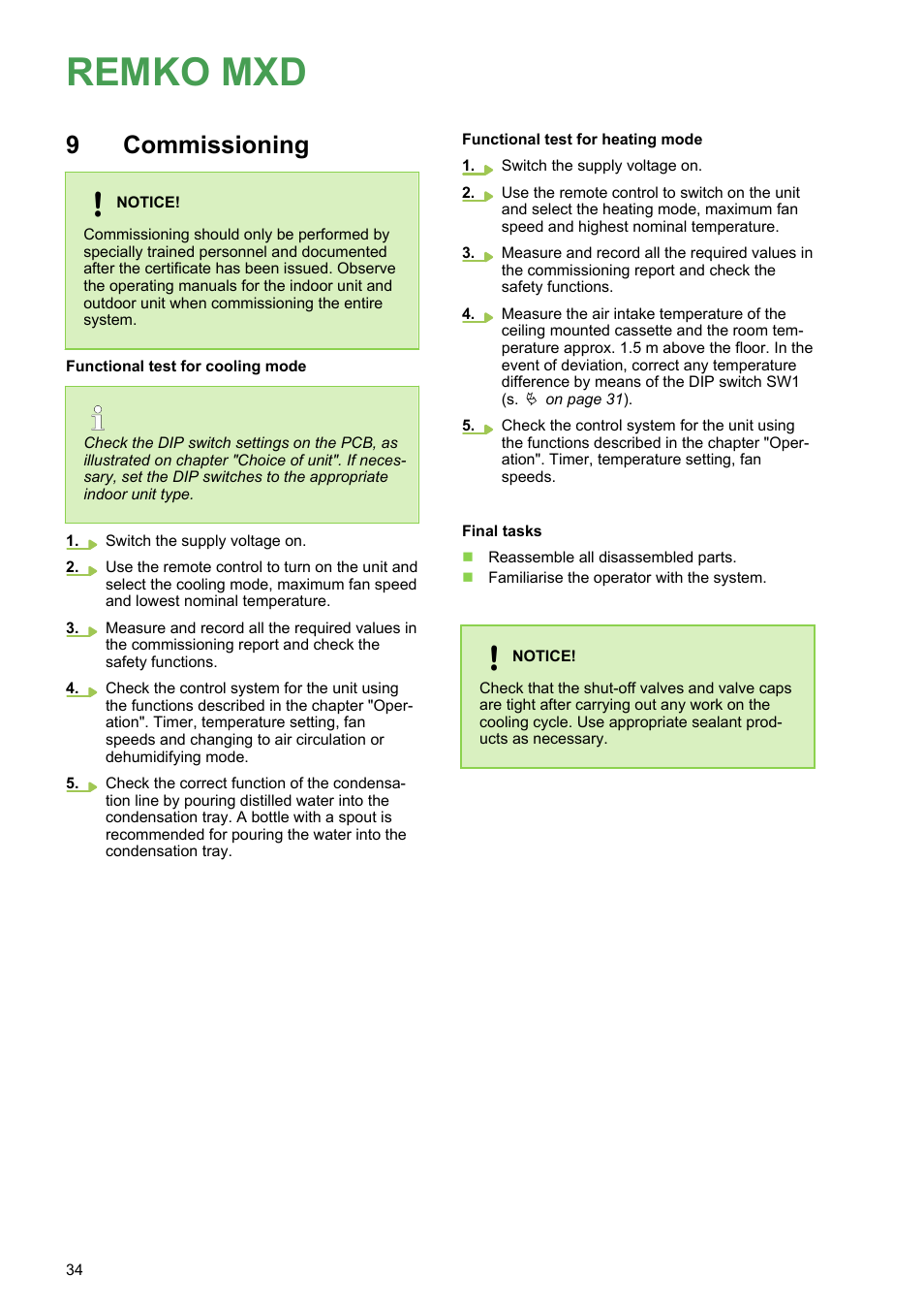 9 commissioning, Commissioning, Remko mxd | REMKO MXD 202 User Manual | Page 34 / 48