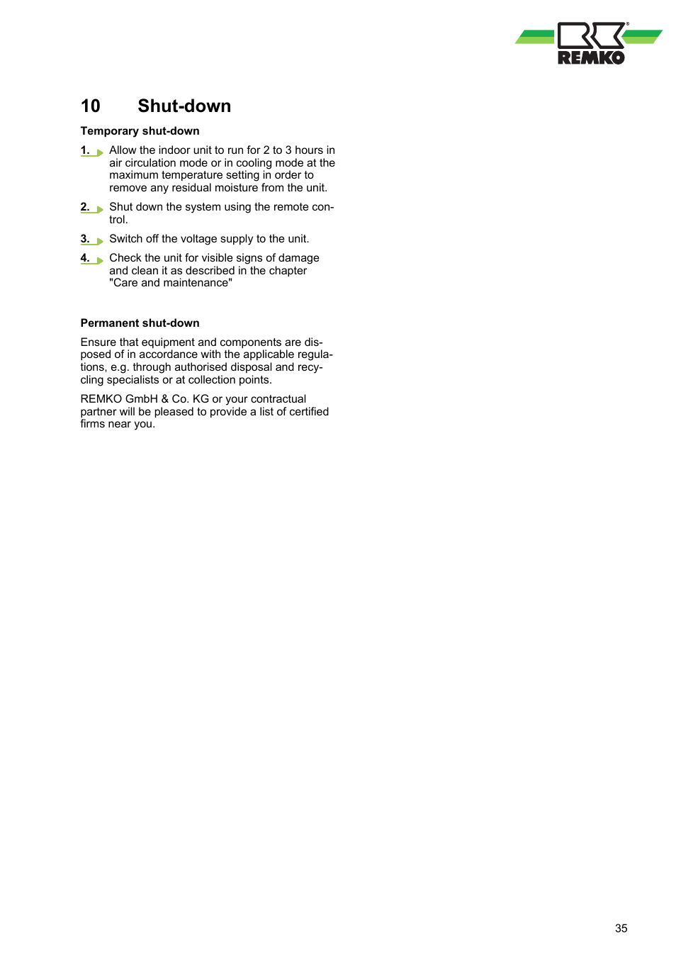 10 shut-down, Shut-down | REMKO MXD 202 User Manual | Page 35 / 48