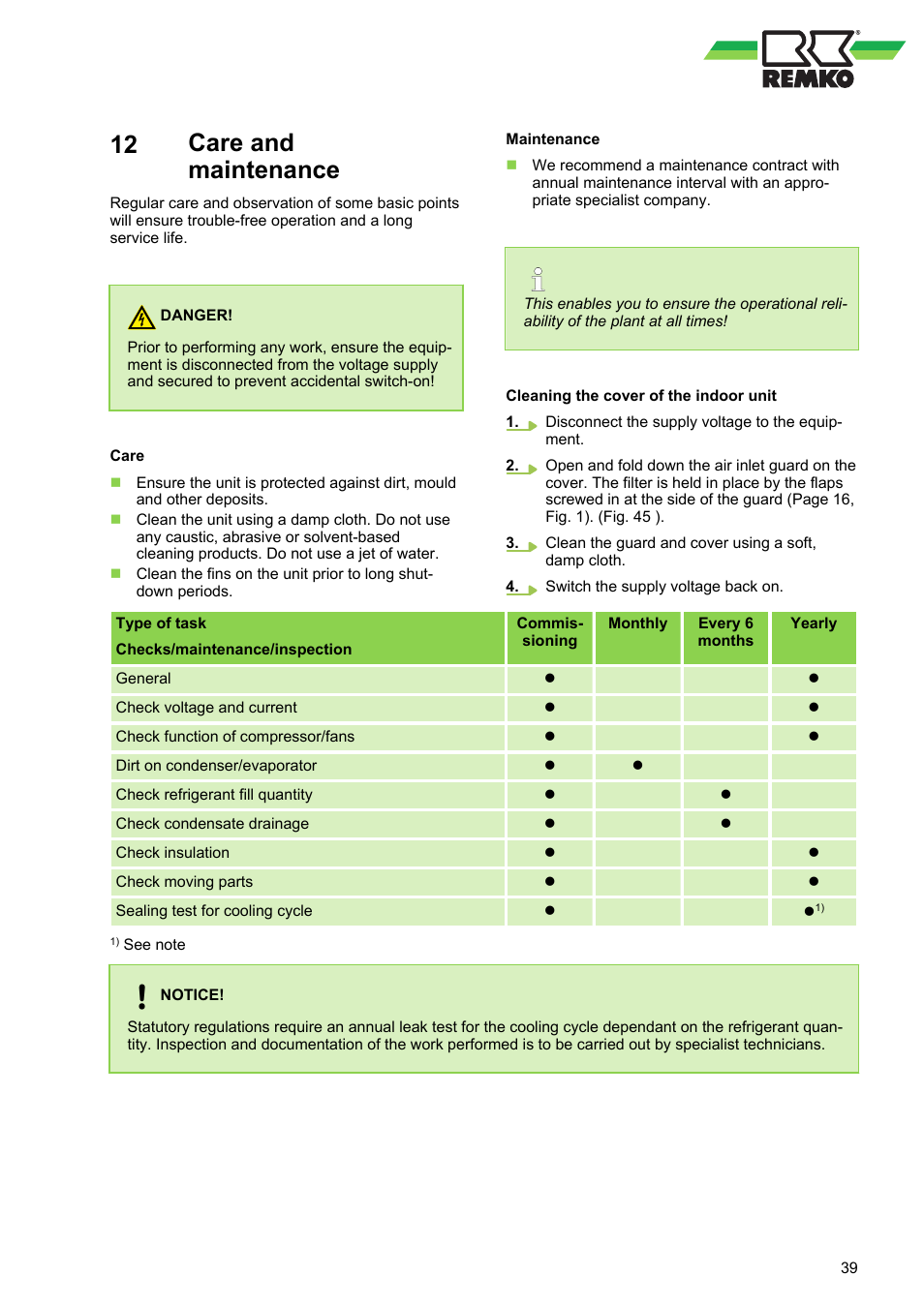 12 care and maintenance, Care and maintenance | REMKO MXD 202 User Manual | Page 39 / 48