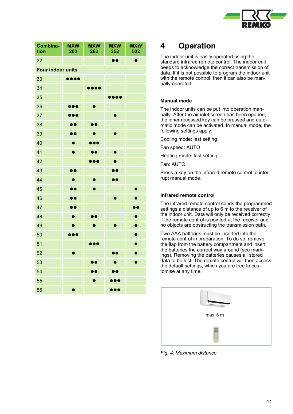 4 operation, Operation | REMKO MXW 202 User Manual | Page 11 / 44