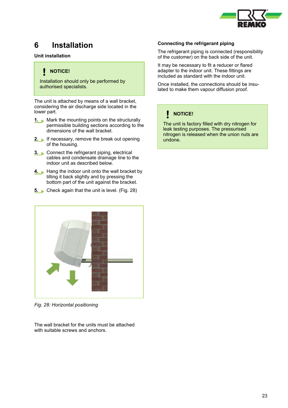 6 installation, Installation | REMKO MXW 202 User Manual | Page 23 / 44