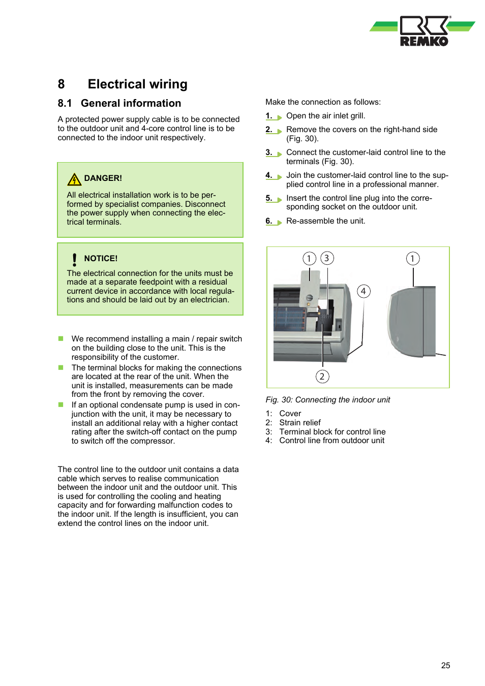 8 electrical wiring, 1 general information, Electrical wiring 8.1 general information | Electrical wiring, General information | REMKO MXW 202 User Manual | Page 25 / 44