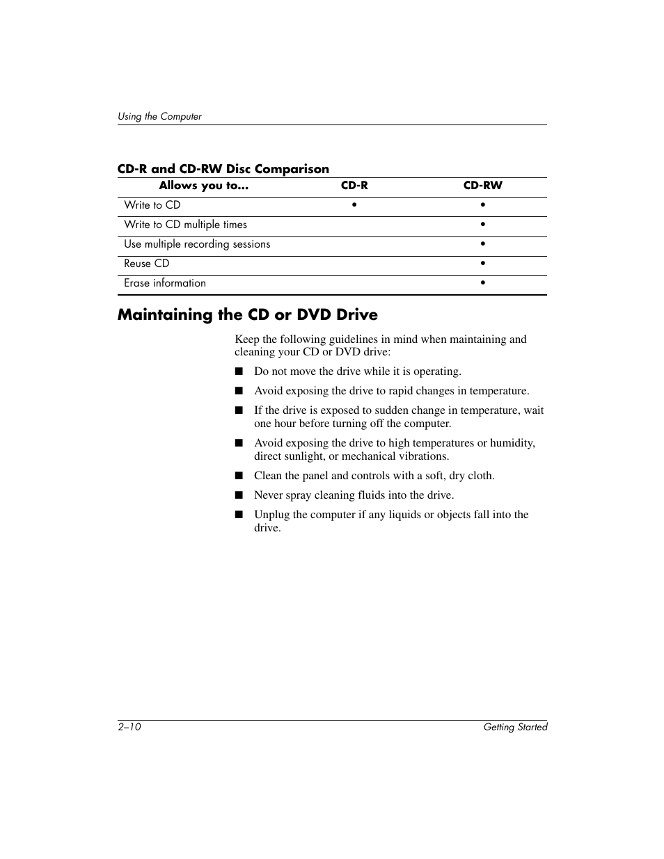 Maintaining the cd or dvd drive | Compaq PRESARIO 6000 User Manual | Page 16 / 82