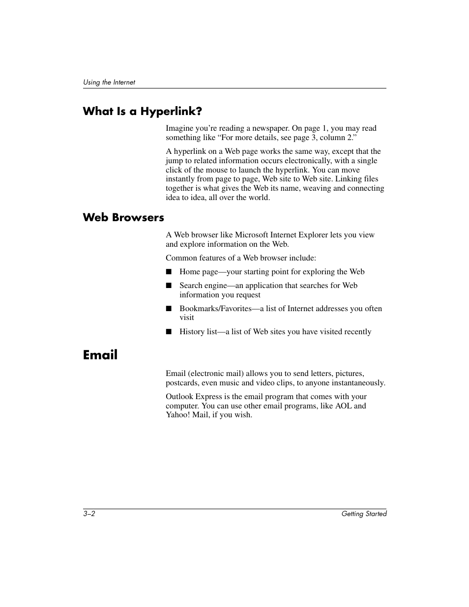 Email, What is a hyperlink, Web browsers | Compaq PRESARIO 6000 User Manual | Page 24 / 82