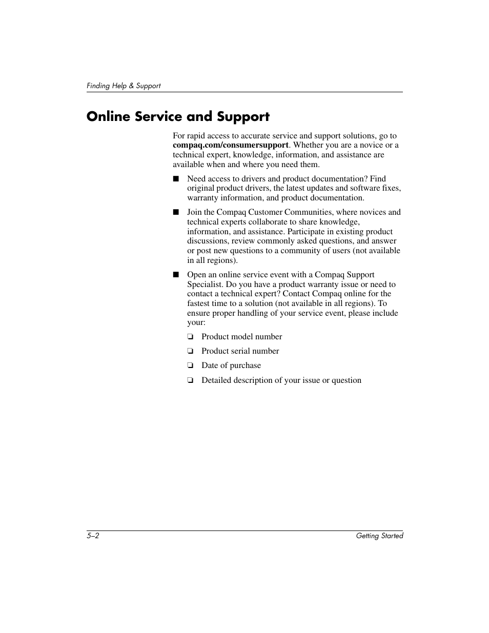 Online service and support | Compaq PRESARIO 6000 User Manual | Page 38 / 82
