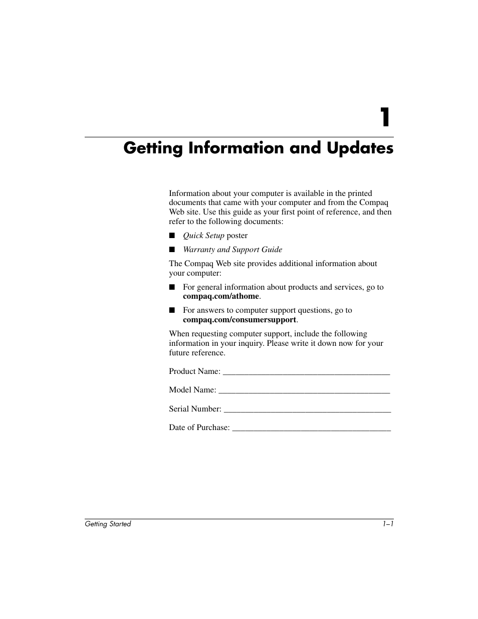 Getting information and updates | Compaq PRESARIO 6000 User Manual | Page 5 / 82