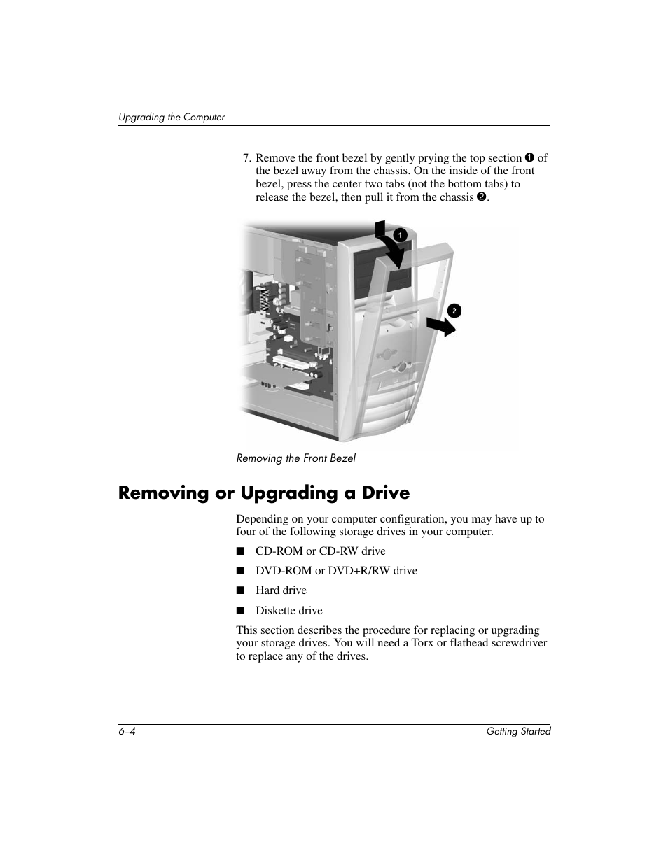 Removing or upgrading a drive | Compaq PRESARIO 6000 User Manual | Page 60 / 82