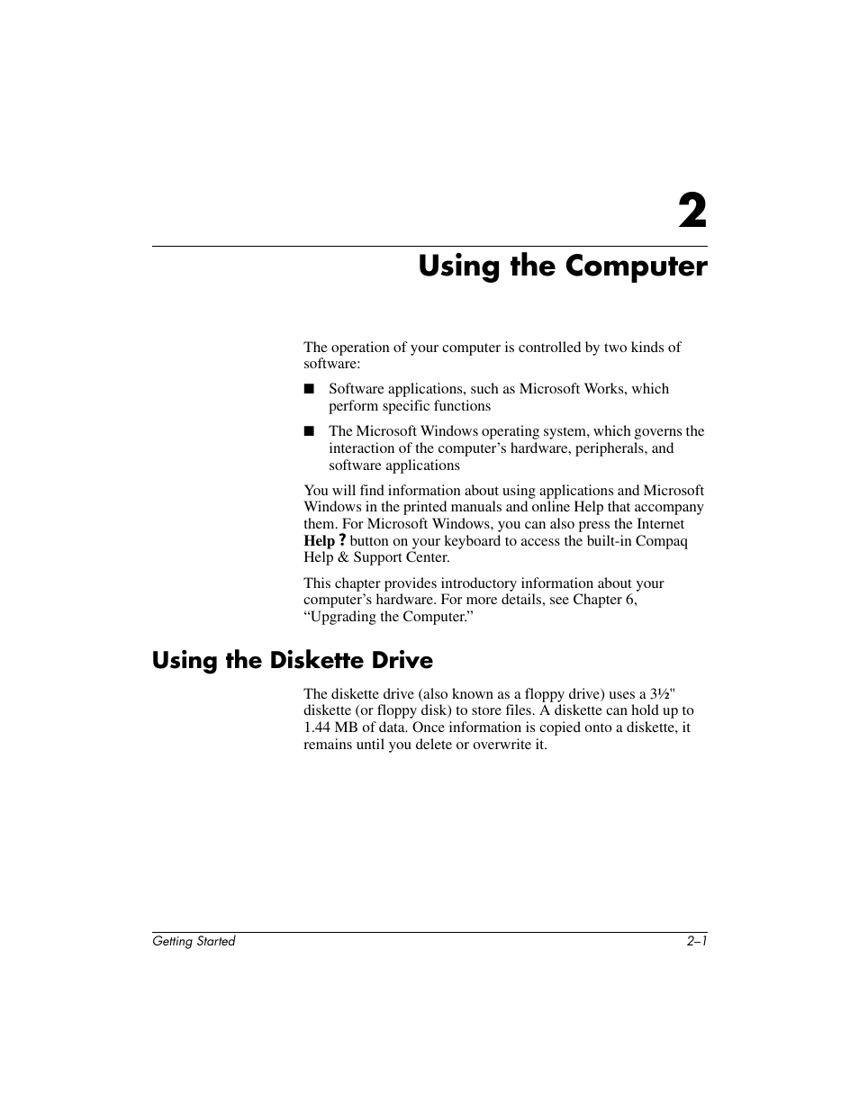 Using the computer, Using the diskette drive | Compaq PRESARIO 6000 User Manual | Page 7 / 82