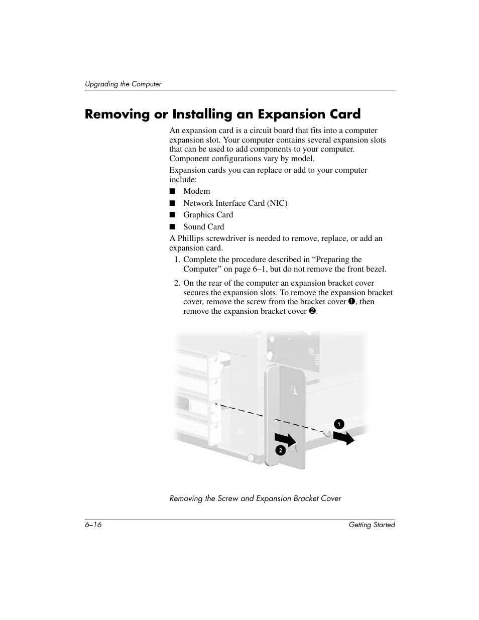 Removing or installing an expansion card | Compaq PRESARIO 6000 User Manual | Page 72 / 82