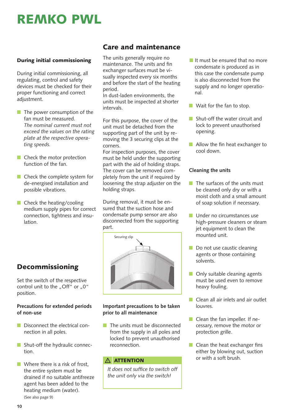 Remko pwl, Decommissioning care and maintenance | REMKO PWL 101 HK User Manual | Page 10 / 24