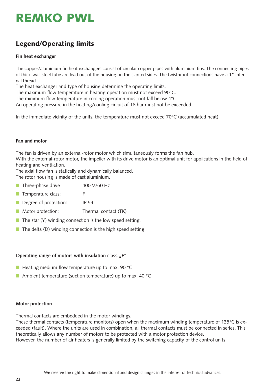 Remko pwl, Legend/operating limits | REMKO PWL 101 HK User Manual | Page 22 / 24