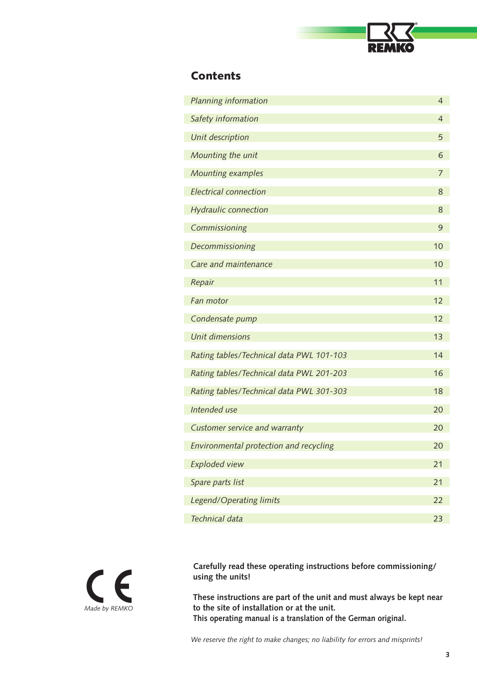 REMKO PWL 101 HK User Manual | Page 3 / 24