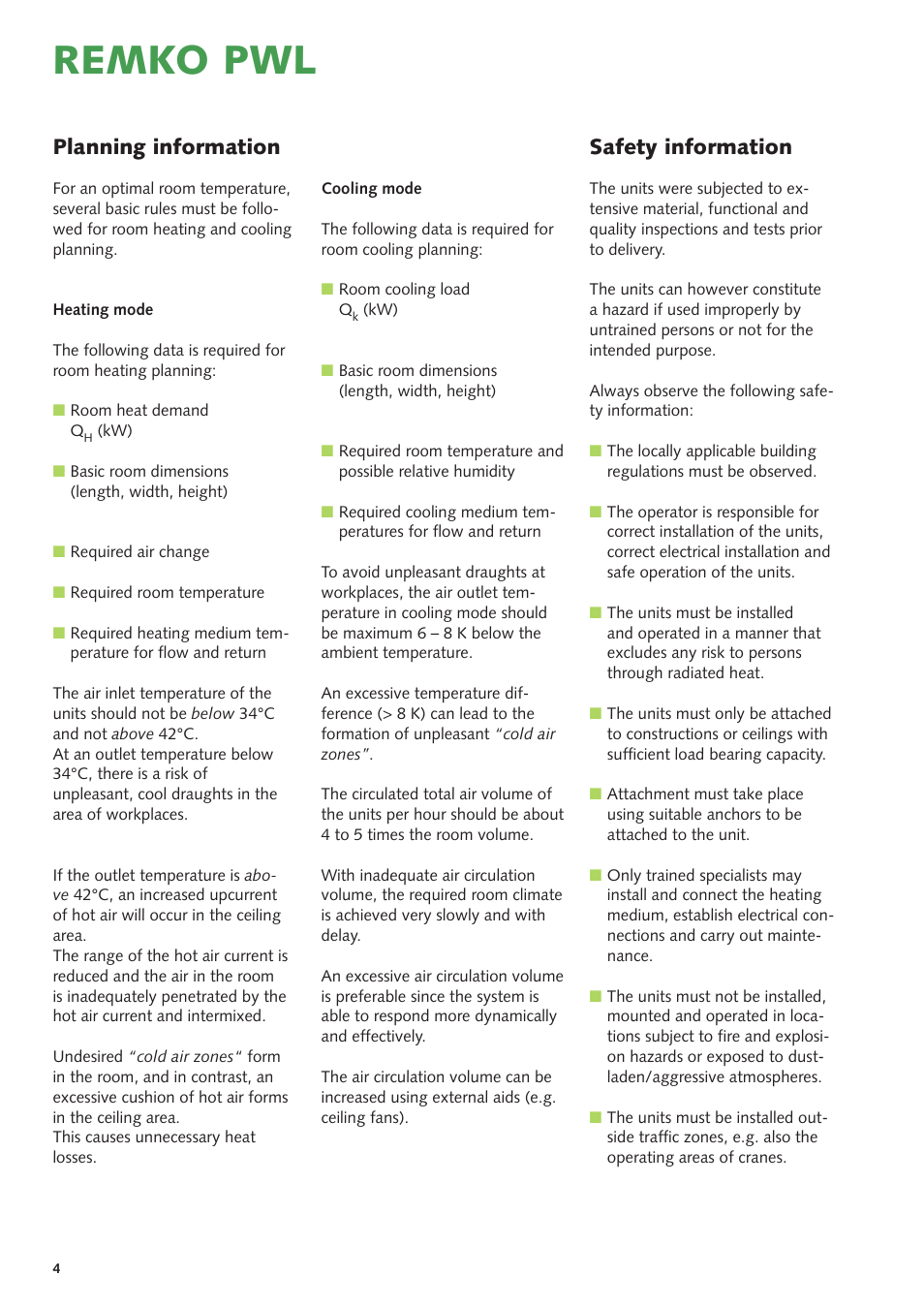 Remko pwl, Safety information, Planning information | REMKO PWL 101 HK User Manual | Page 4 / 24