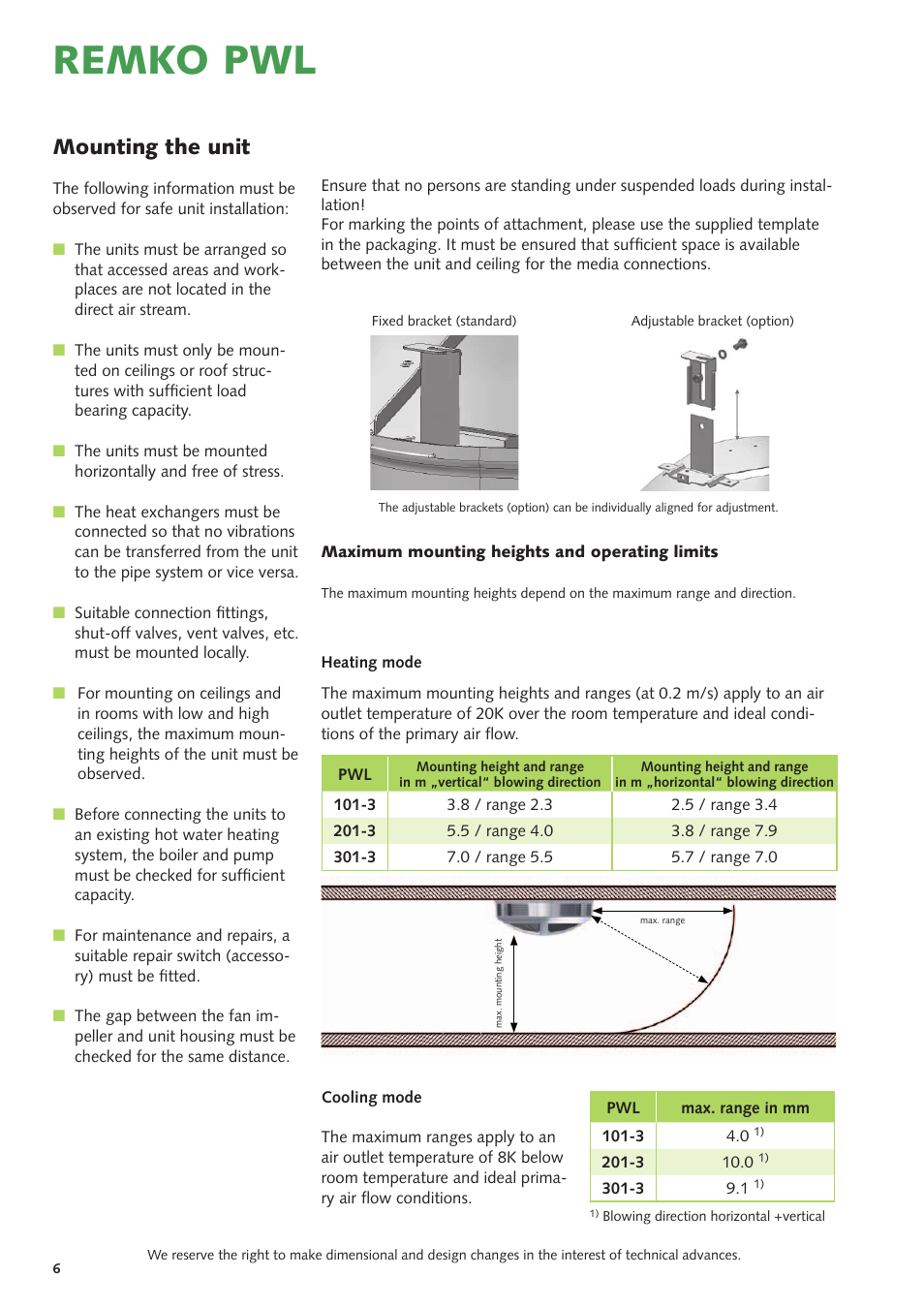 Remko pwl, Mounting the unit | REMKO PWL 101 HK User Manual | Page 6 / 24