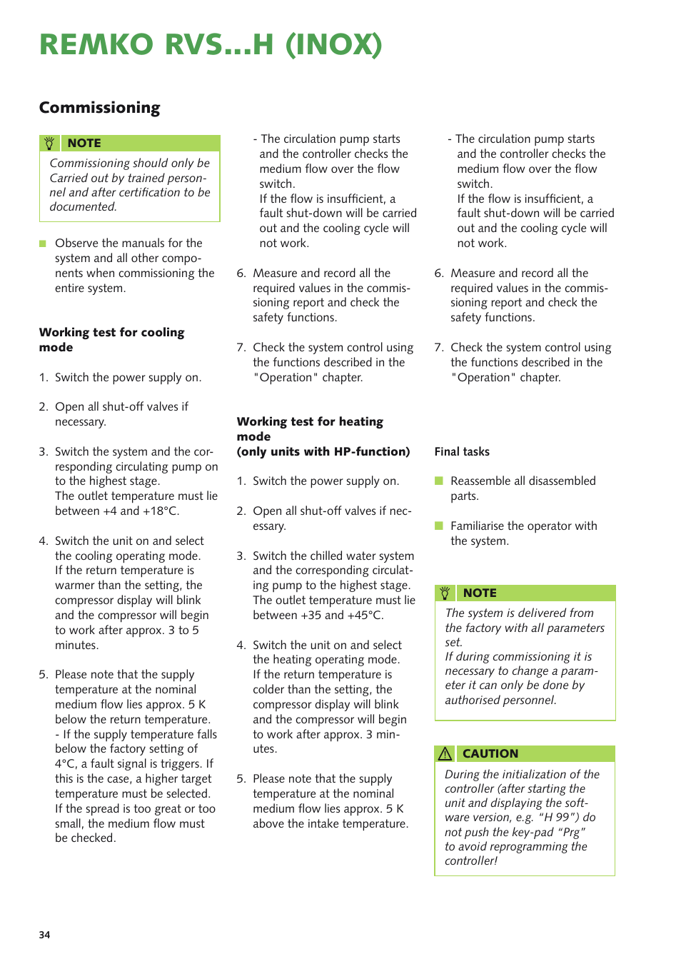 Remko rvs...h (inox), Commissioning | REMKO RVS 60 H User Manual | Page 34 / 44