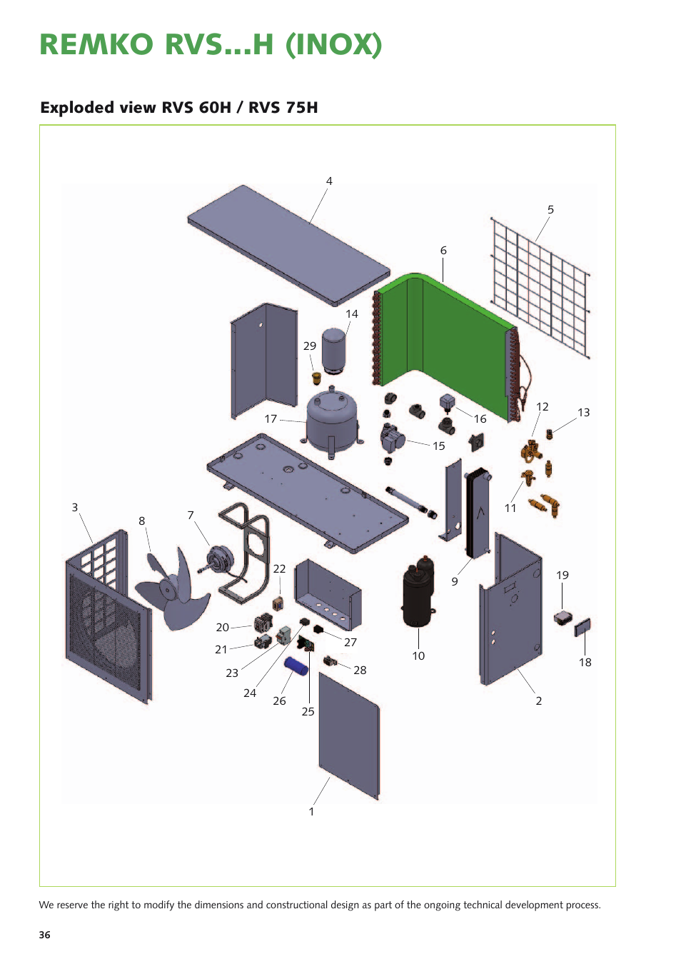 Remko rvs...h (inox), Exploded view rvs 60h / rvs 75h | REMKO RVS 60 H User Manual | Page 36 / 44