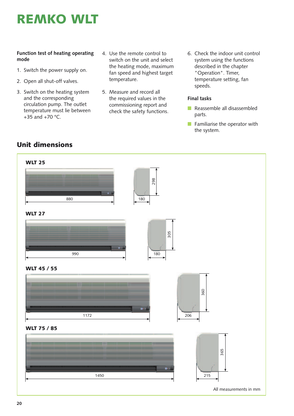 Remko wlt, Unit dimensions | REMKO WLT 25 User Manual | Page 20 / 24