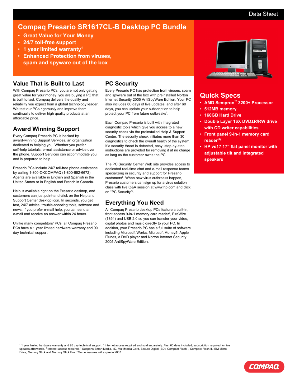 Compaq Presario SR1617CL-B User Manual | 2 pages