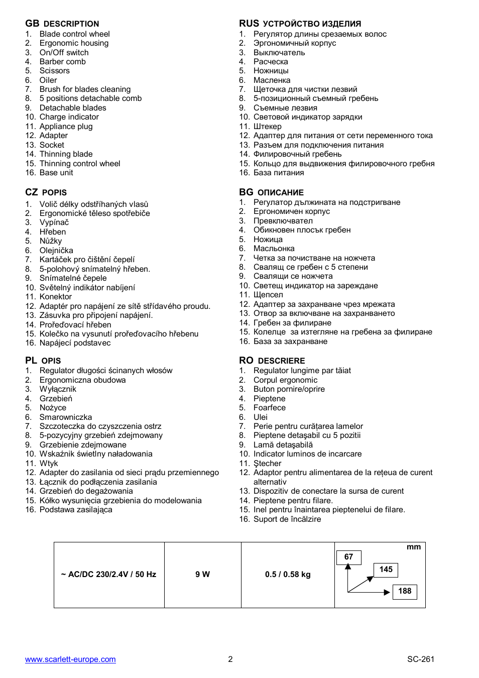 Scarlett SC-261 User Manual | Page 2 / 22