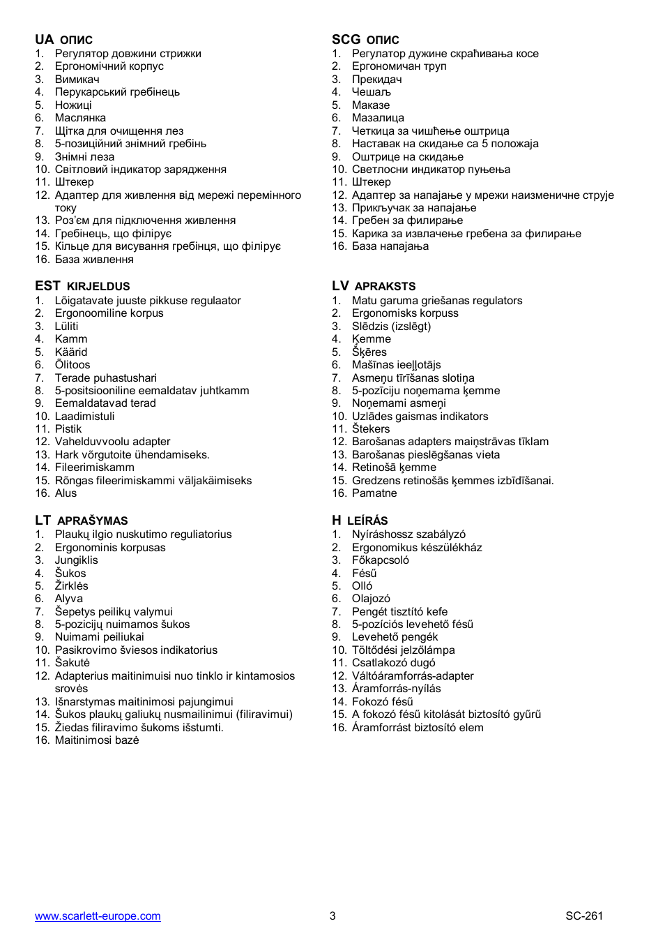 Scarlett SC-261 User Manual | Page 3 / 22