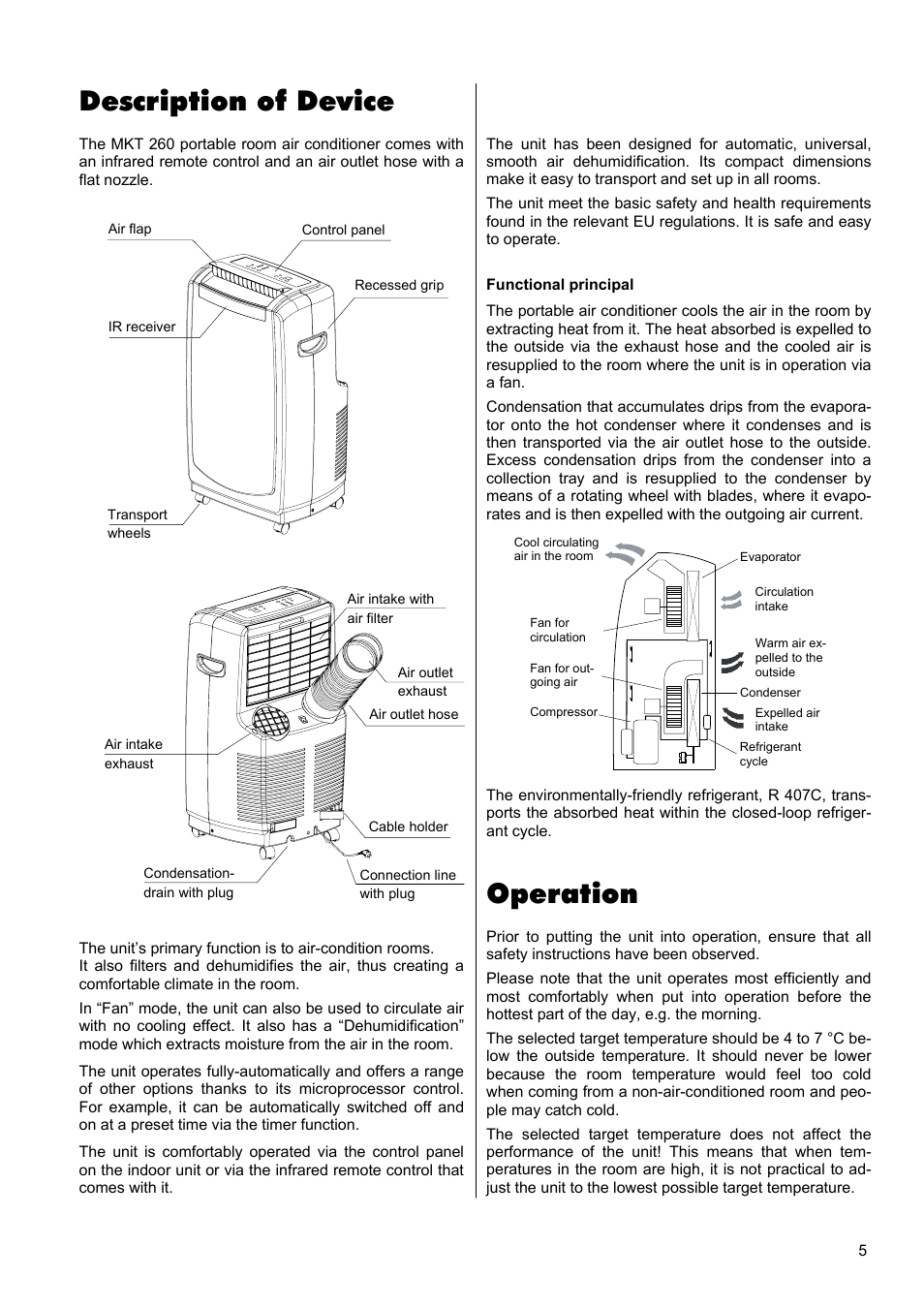 Description of device, Operation | REMKO MKT 260 User Manual | Page 5 / 16