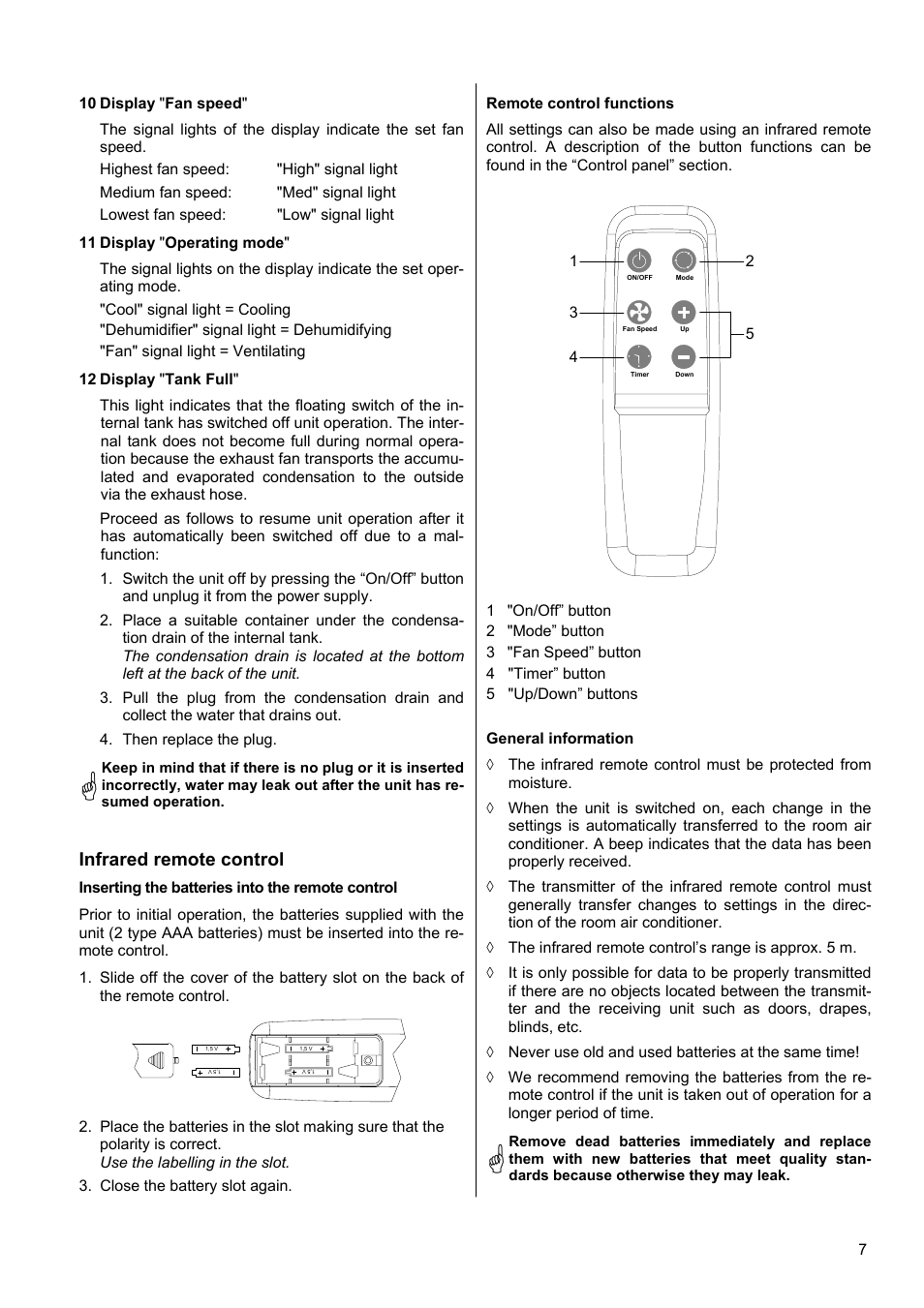 Infrared remote control | REMKO MKT 260 User Manual | Page 7 / 16