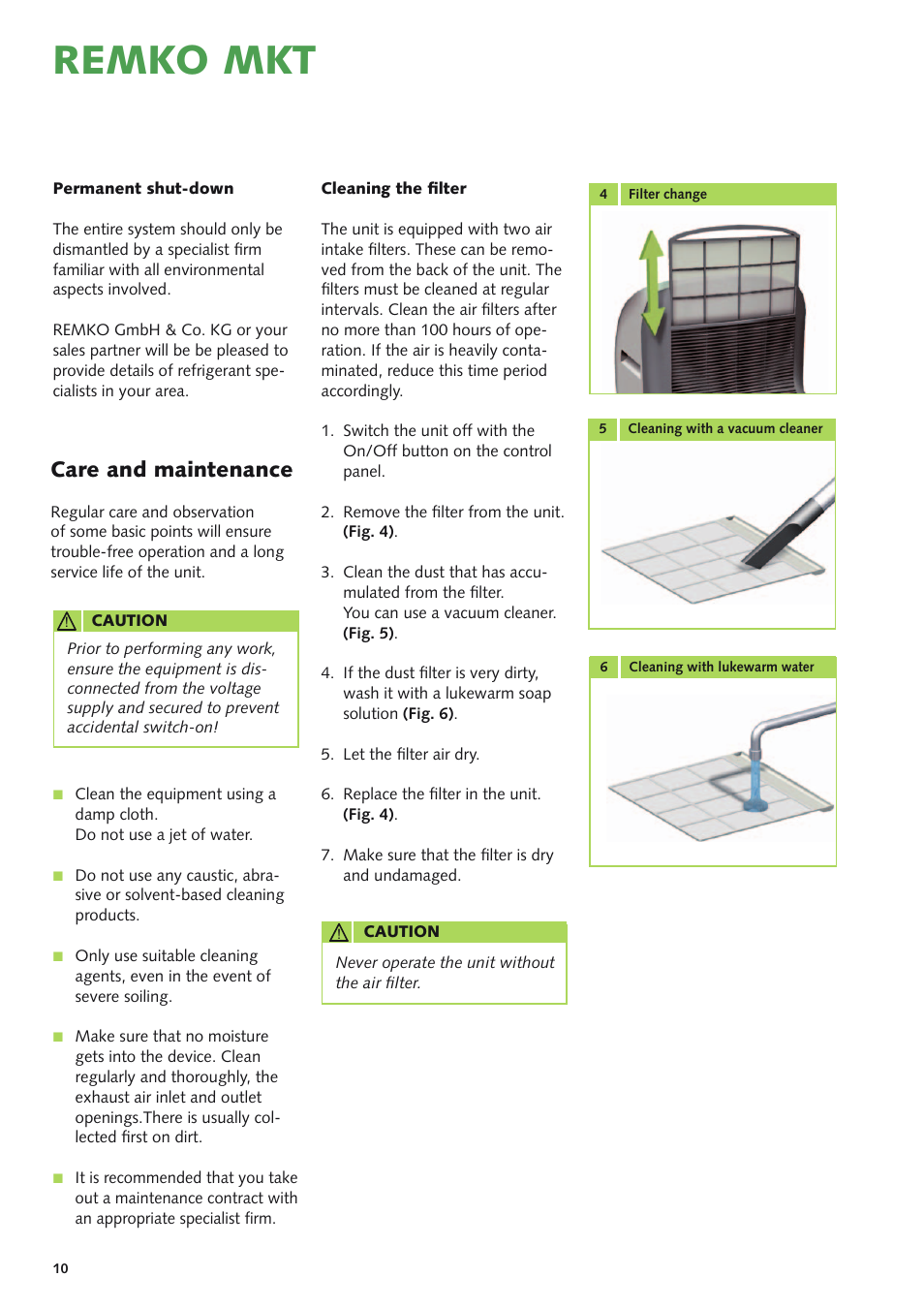 Remko mkt, Care and maintenance | REMKO MKT 290 User Manual | Page 10 / 20