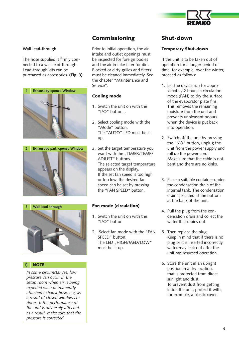 Commissioning, Shut-down | REMKO MKT 290 User Manual | Page 9 / 20