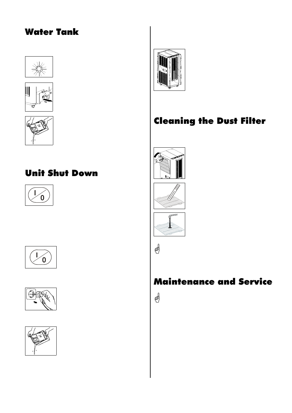 Water tank, Unit shut down, Cleaning the dust filter | Maintenance and service | REMKO RKL 220 User Manual | Page 9 / 16