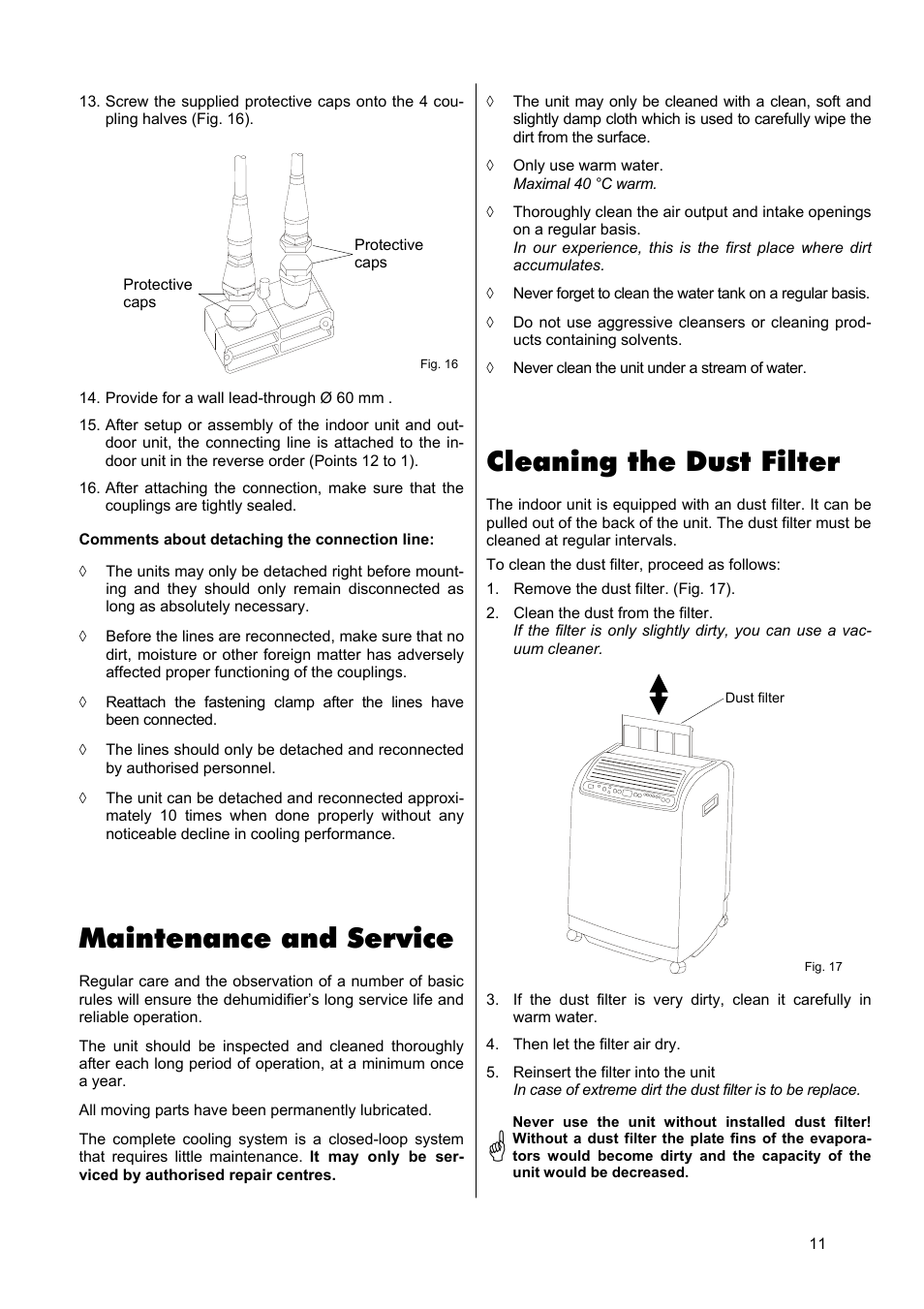 Cleaning the dust filter, Maintenance and service | REMKO RKL 460 User Manual | Page 11 / 16