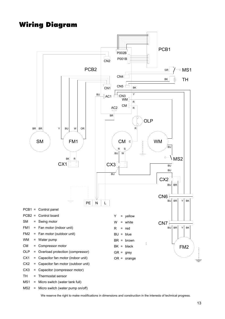 Wiring diagram, Th ms1, Pcb2 pcb1 | Wm ms2, Cn6 cn7 | REMKO RKL 460 User Manual | Page 13 / 16