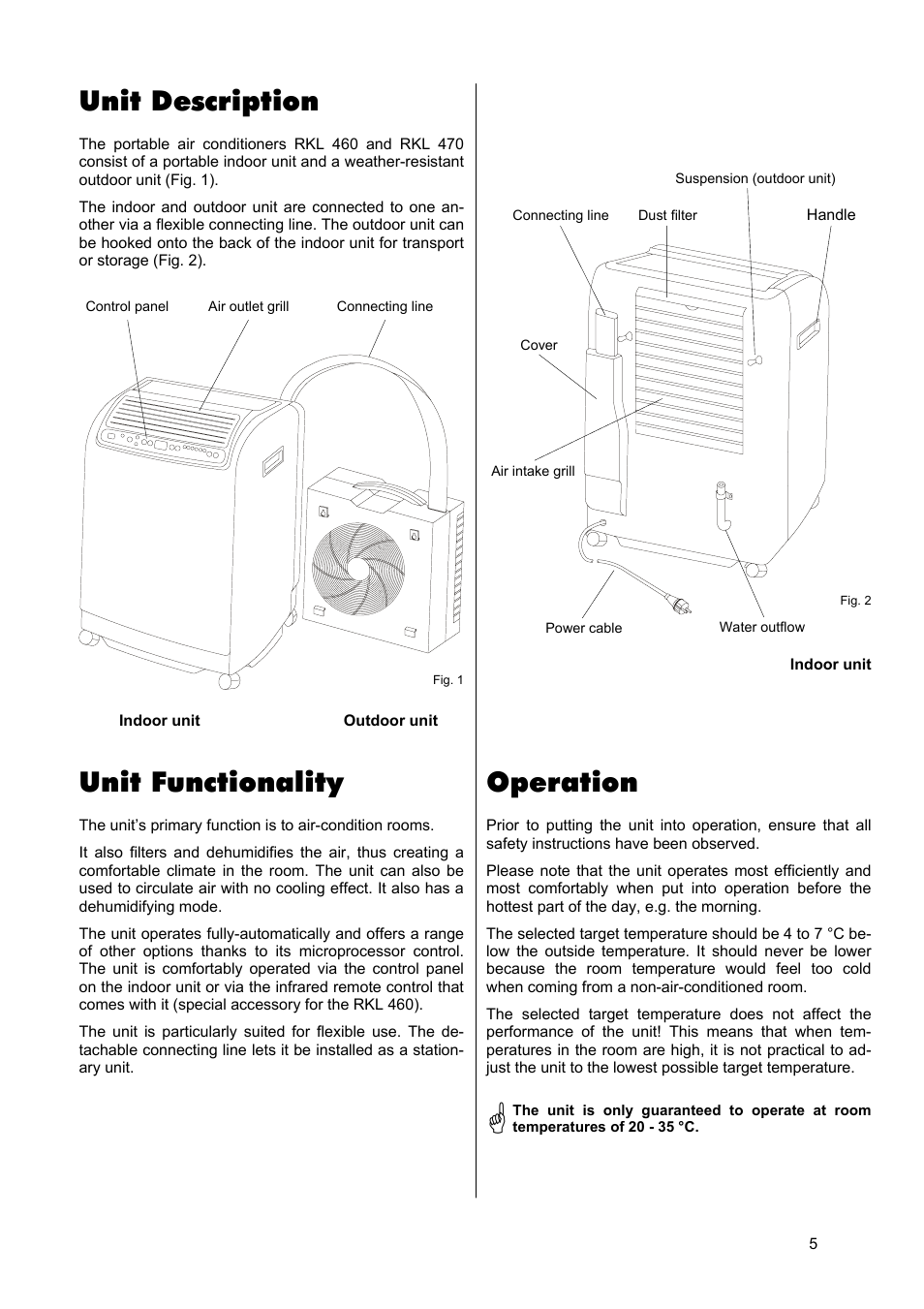 Unit description, Unit functionality, Operation | REMKO RKL 460 User Manual | Page 5 / 16