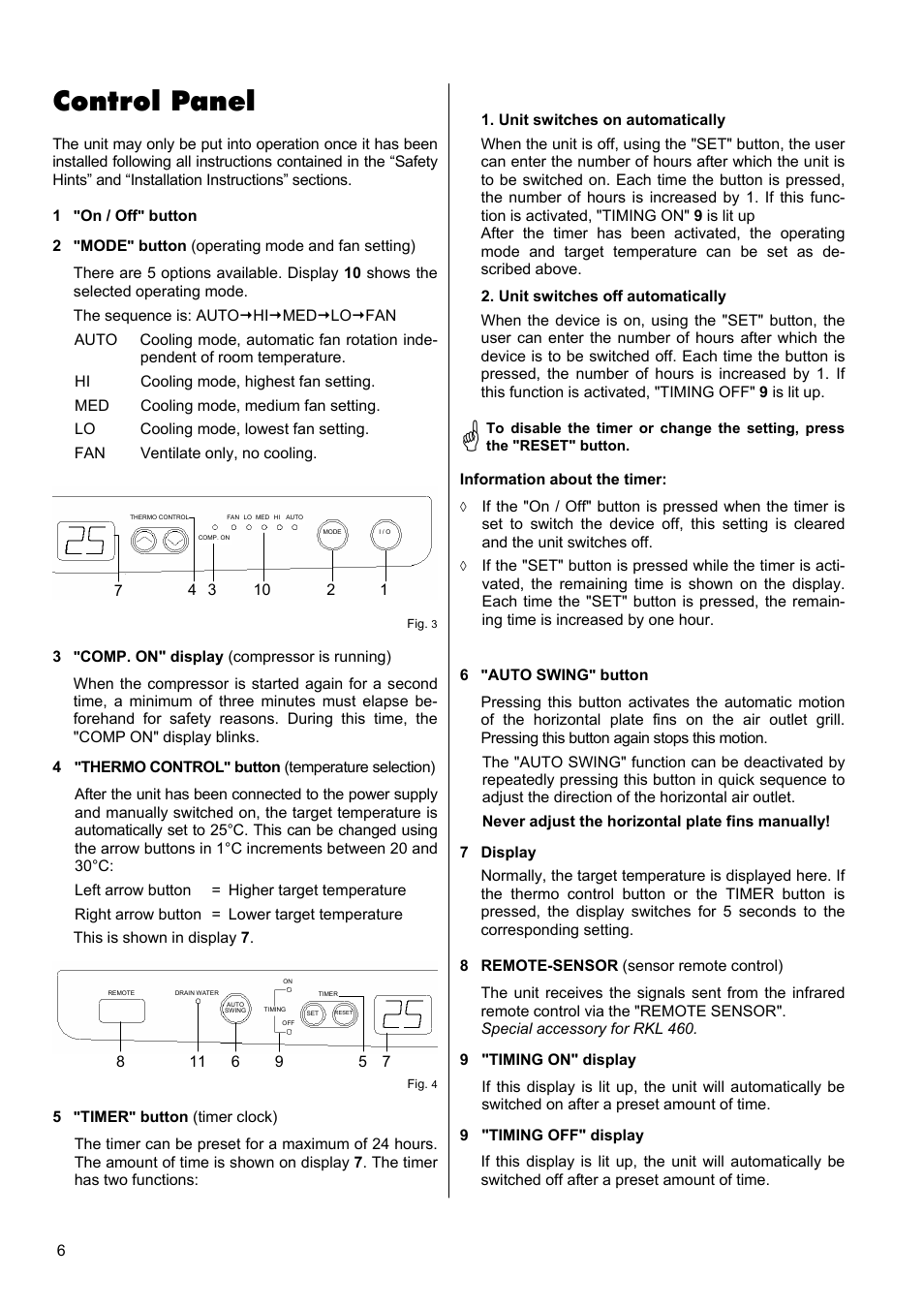 Control panel | REMKO RKL 460 User Manual | Page 6 / 16