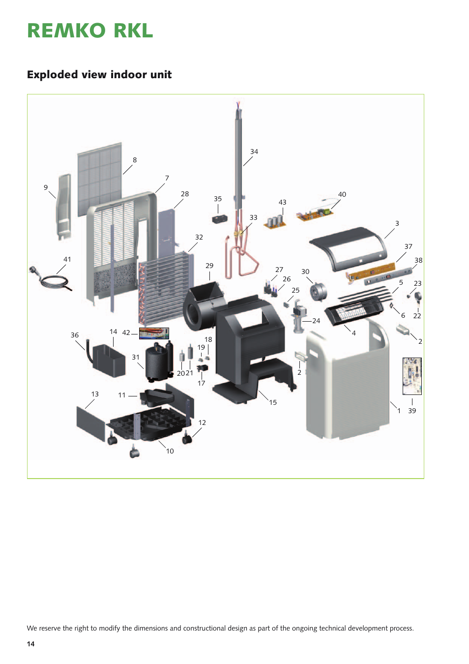 Remko rkl, Exploded view indoor unit | REMKO RKL 490 DC User Manual | Page 14 / 20