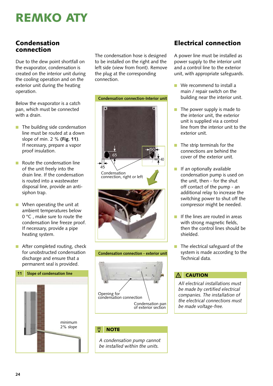 Remko aty, Condensation connection, Electrical connection | REMKO ATY 260 User Manual | Page 24 / 32