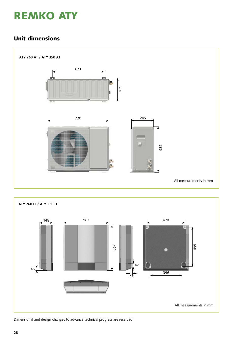 Remko aty, Unit dimensions | REMKO ATY 260 User Manual | Page 28 / 32