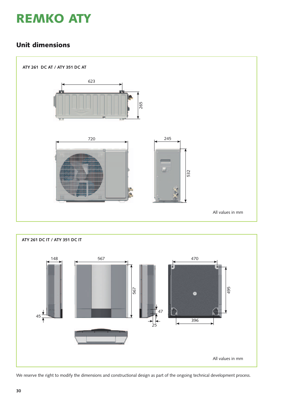 Remko aty, Unit dimensions | REMKO ATY 261 DC User Manual | Page 30 / 36