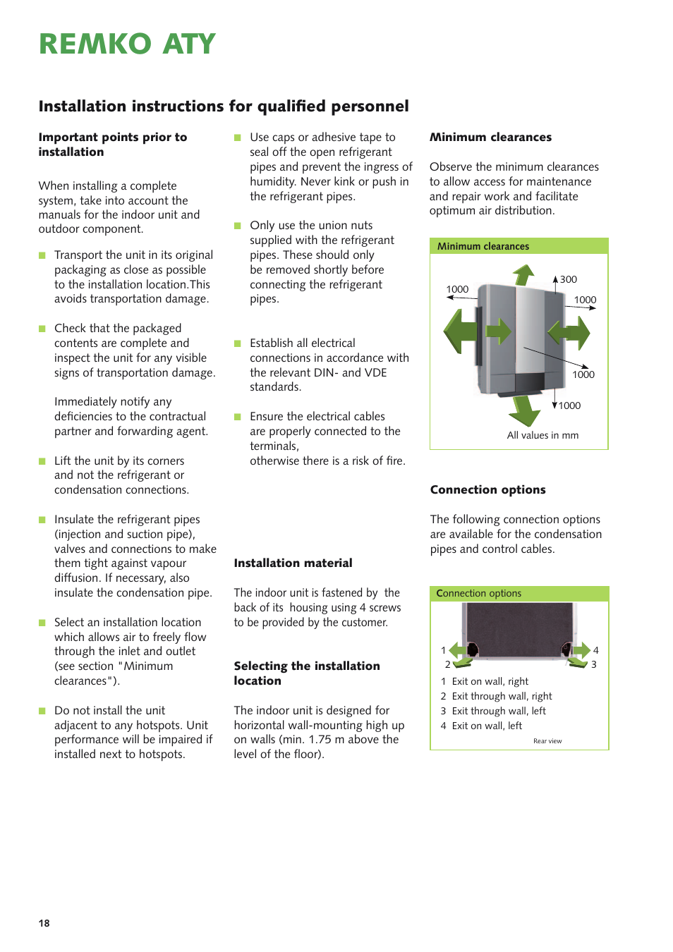 Remko aty, Installation instructions for qualified personnel | REMKO ATY 261 User Manual | Page 18 / 28