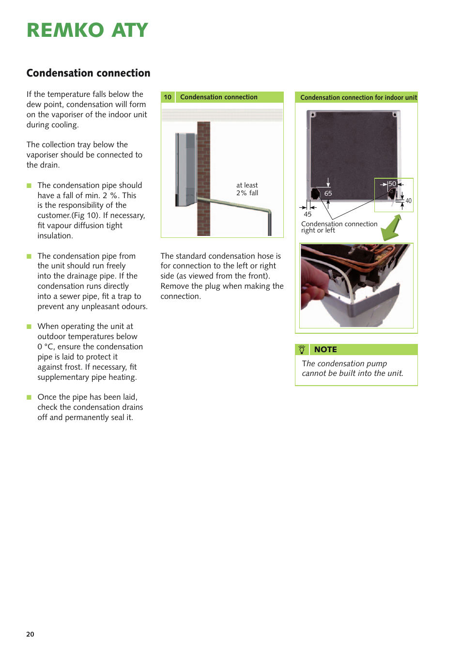 Remko aty, Condensation connection | REMKO ATY 261 User Manual | Page 20 / 28