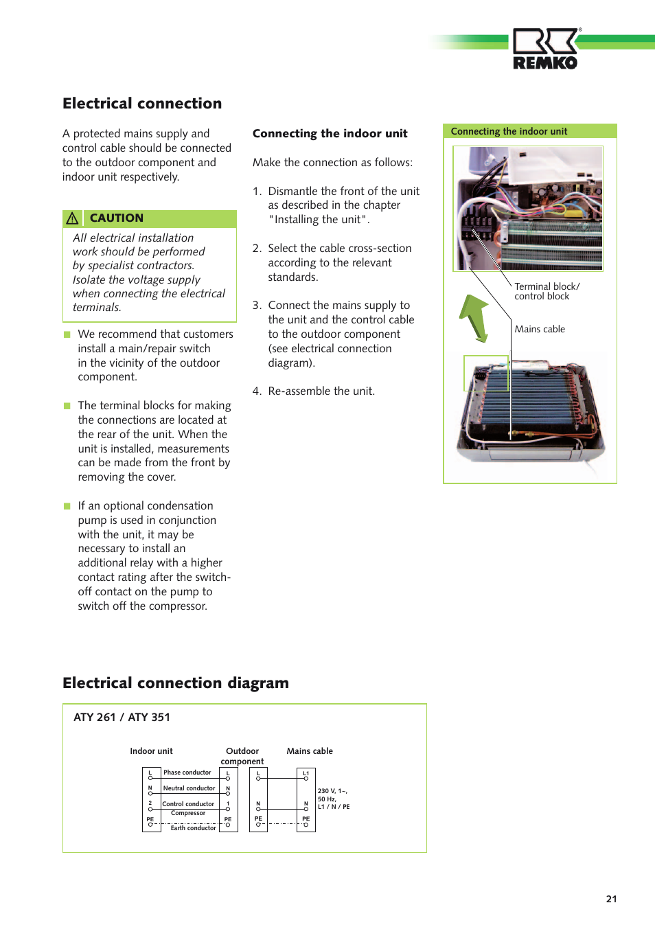 Electrical connection, Electrical connection diagram | REMKO ATY 261 User Manual | Page 21 / 28