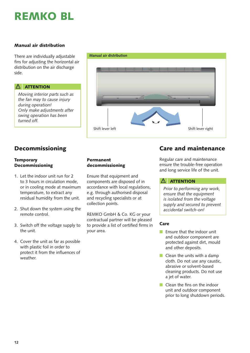 Remko bl, Decommissioning, Care and maintenance | REMKO BL 261 User Manual | Page 12 / 32