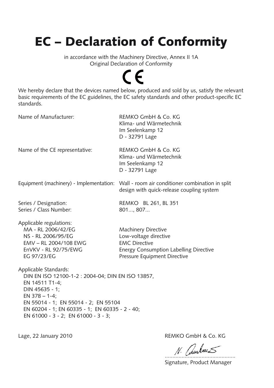 Ec – declaration of conformity | REMKO BL 261 User Manual | Page 30 / 32