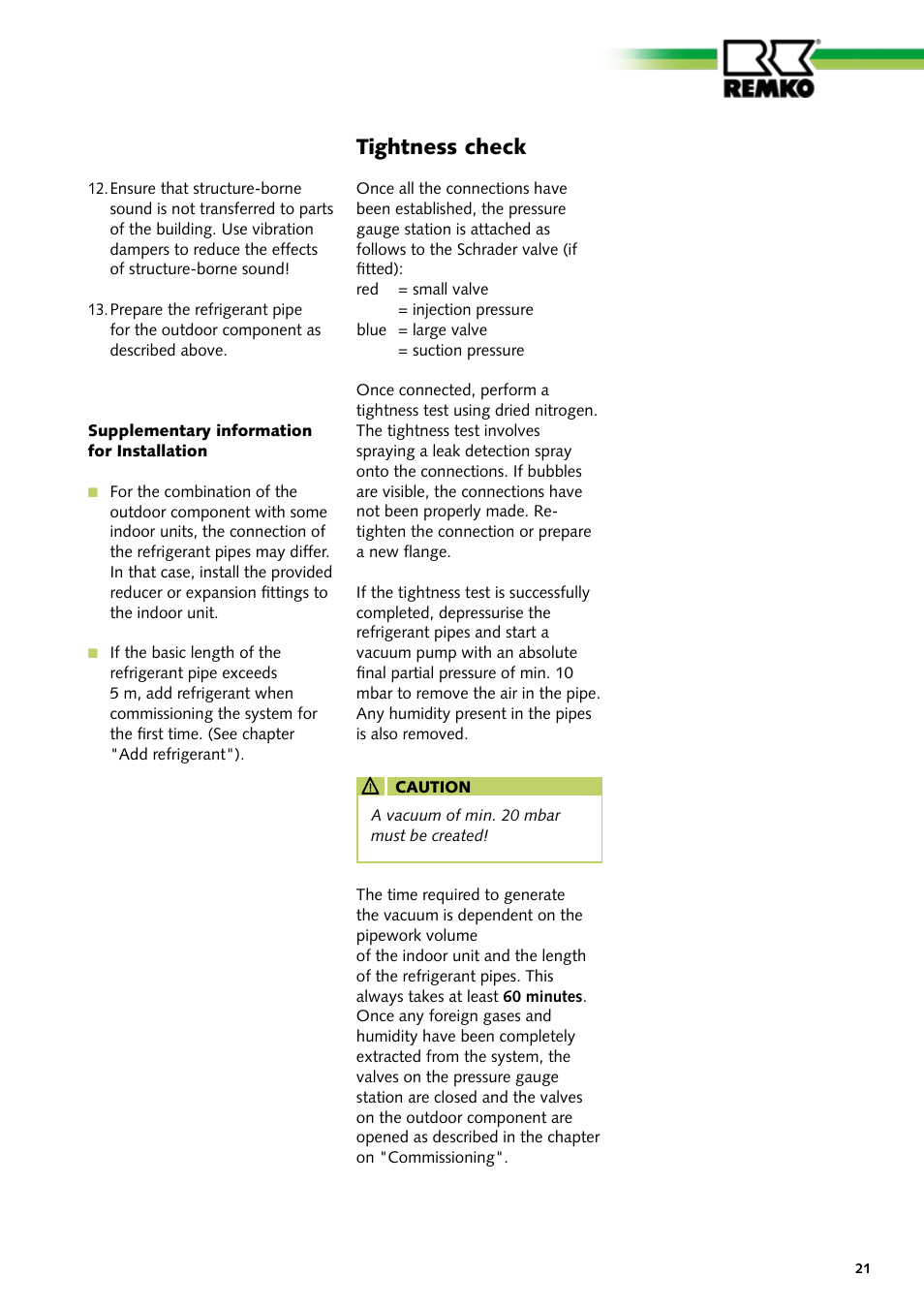 Tightness check | REMKO MD 261 User Manual | Page 21 / 32