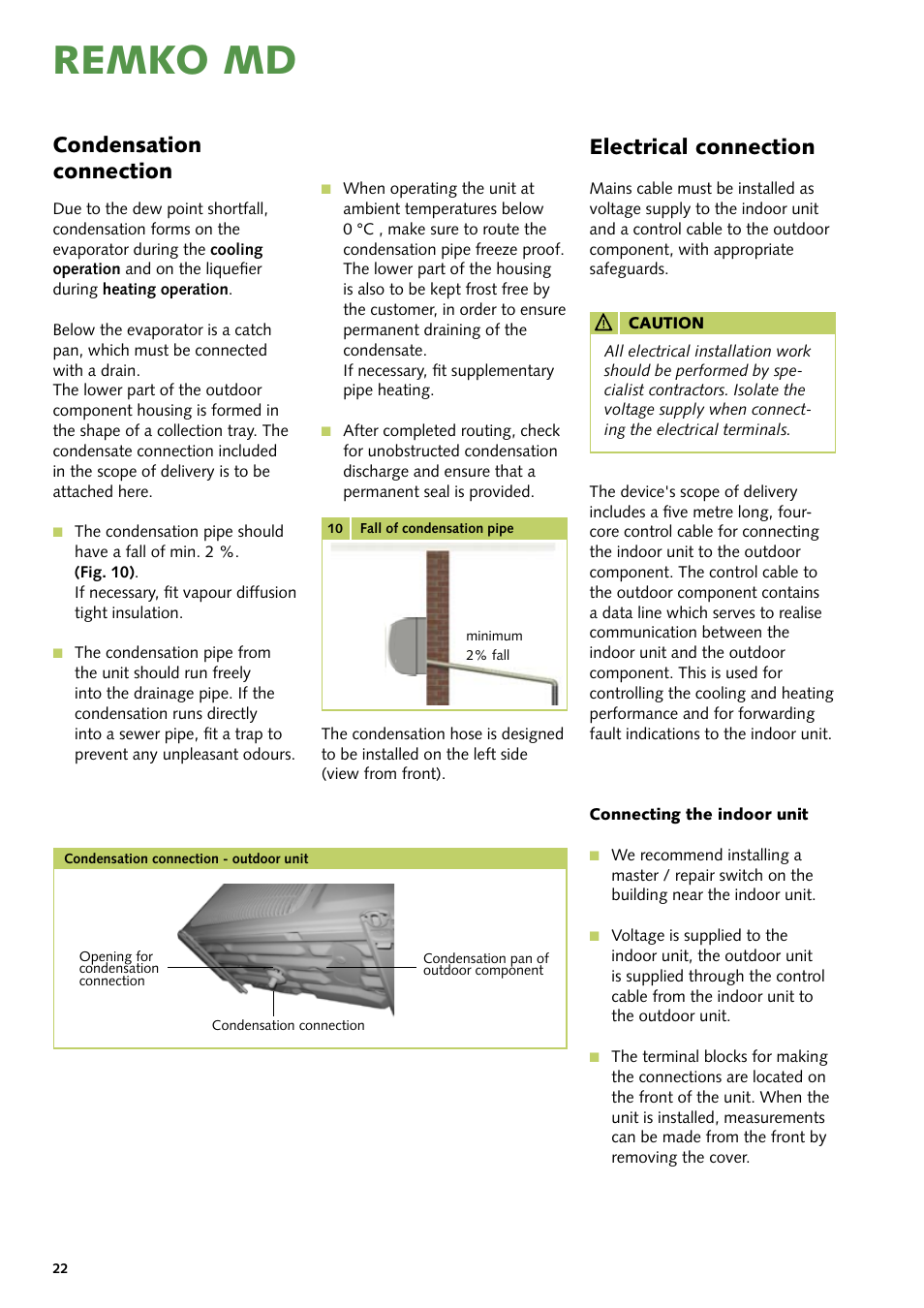 Remko md, Electrical connection, Condensation connection | REMKO MD 261 User Manual | Page 22 / 32