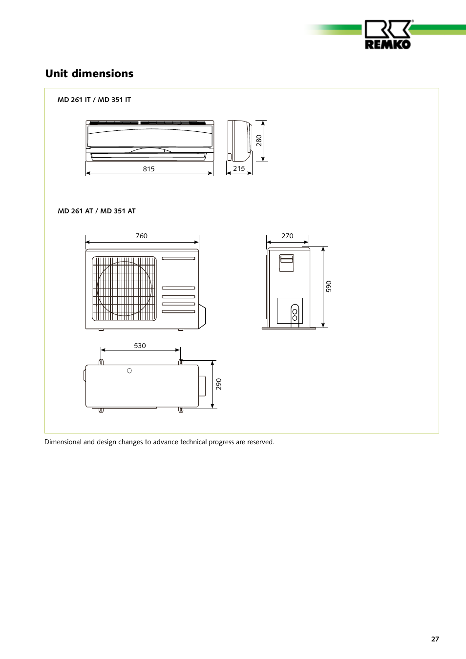 Unit dimensions | REMKO MD 261 User Manual | Page 27 / 32