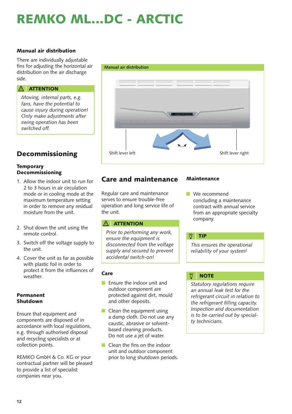 Remko ml...dc - arctic, Decommissioning, Care and maintenance | REMKO ML 262 DC  Arctic User Manual | Page 12 / 32